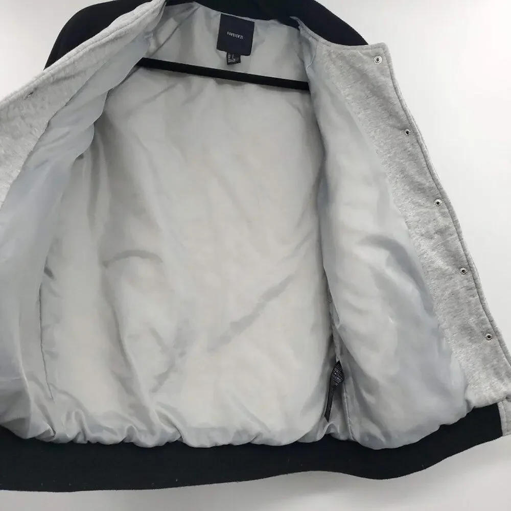 Forever 21 Varsity Jacket Small Womens Gray Quilted Sport Girlfriend - Picture 3 of 11